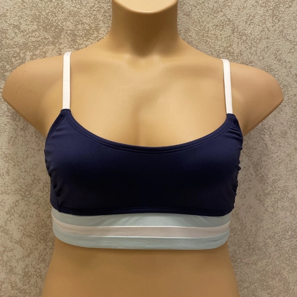 Kona Sol Navy and White and Light Blue Striped Bikini Top
